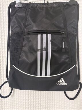 adidas Black Drawstring Gym Sack with White Stripe Accents